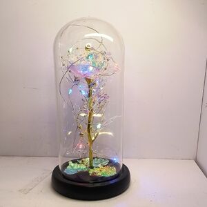 LED Glass Dome Rose with Gold Accents Missing Battery Cover